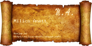 Milics Anett névjegykártya